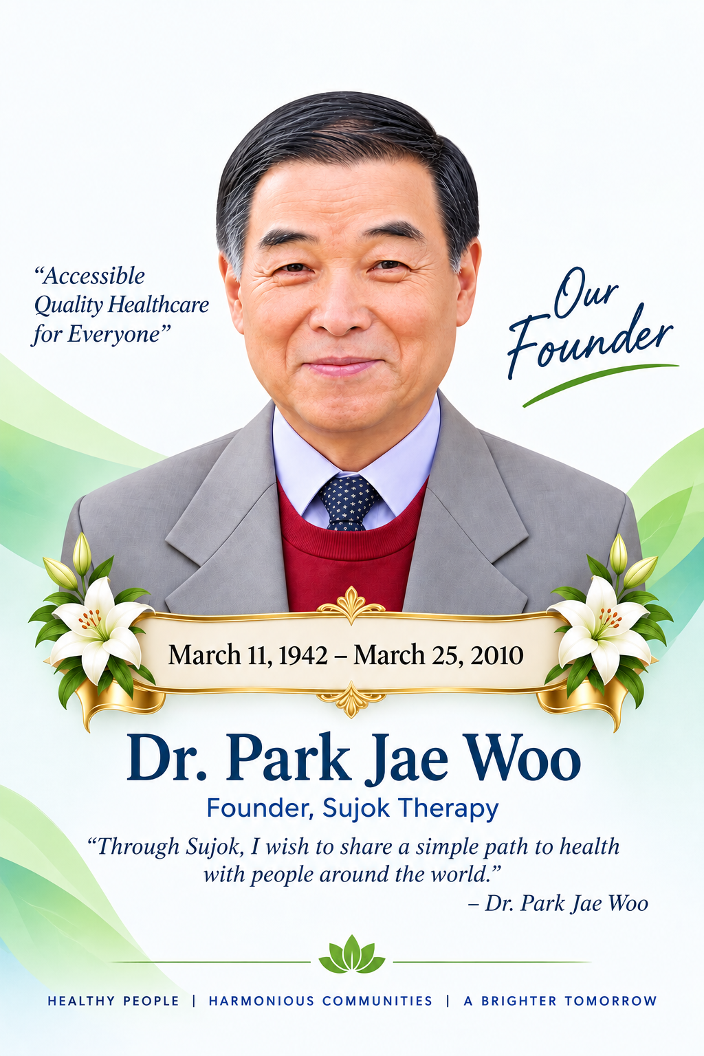 Memorial portrait of Dr. Park Jae Woo, founder of Sujok Therapy